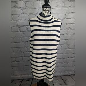 Loft women' sleeveless stretch knit sz L sweater side button striped print bb13